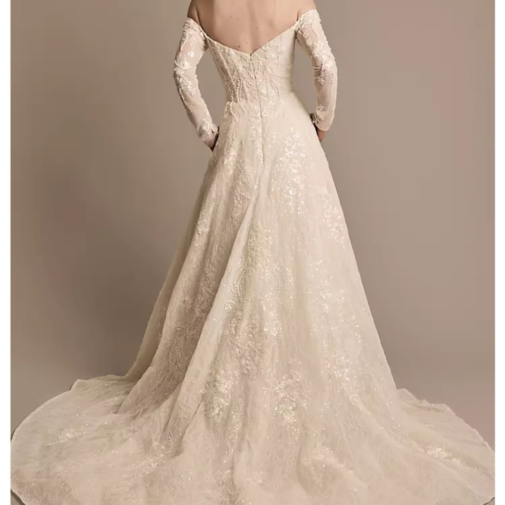 Oleg Cassini Ivory White Elegant Cream Off-Shoulder Lace Beaded Dress - Picture 4 of 11